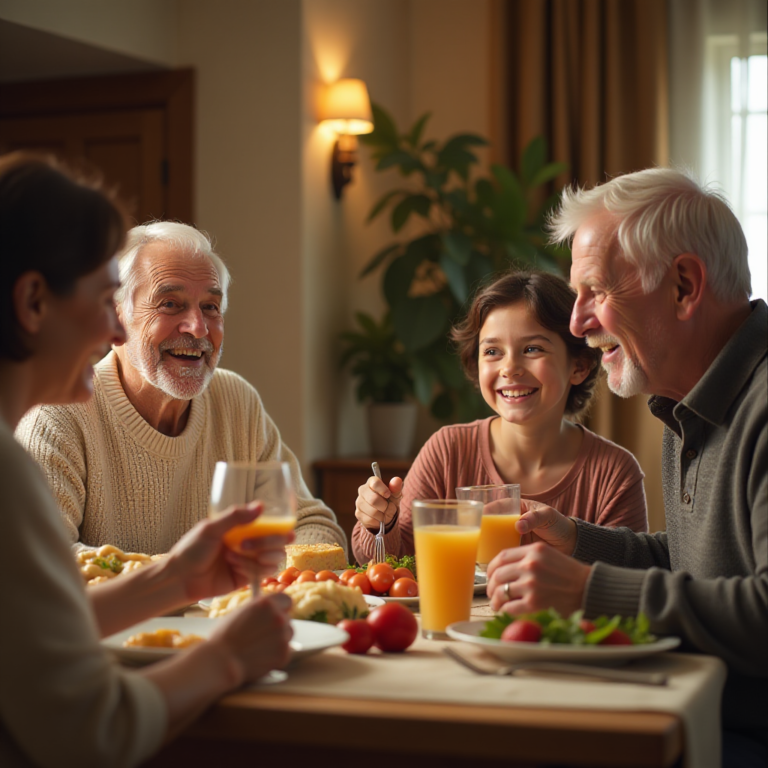 Multigenerational family dinner at home