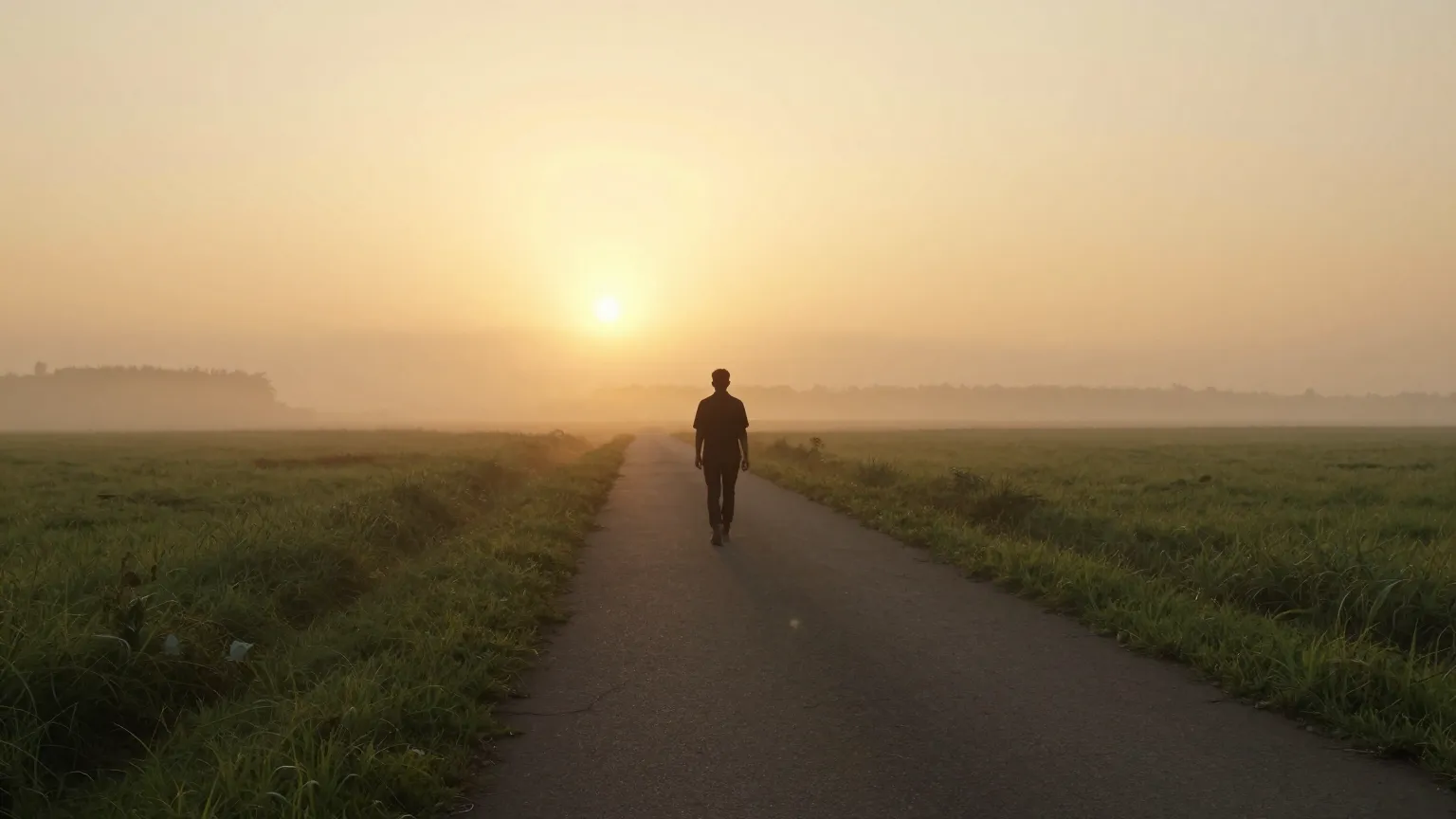 Distant silhouette walking at sunrise representing safe progressive return to exercise after ostomy