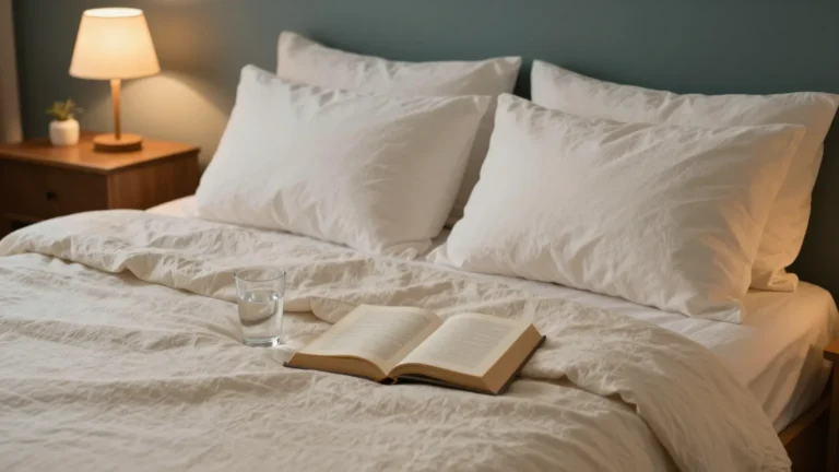 Peaceful bedroom with made bed and warm lamplight for restful sleep with an ostomy