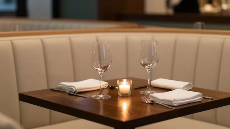 Peaceful restaurant booth representing quiet confidence with stoma noise in social settings